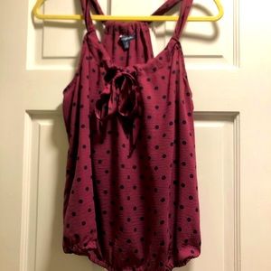 Cute Tank Top with Front Bow Tie and  Polka Dots